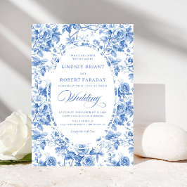 Timeless Royal Blue Toile de Jouy Wedding Invite Einladung