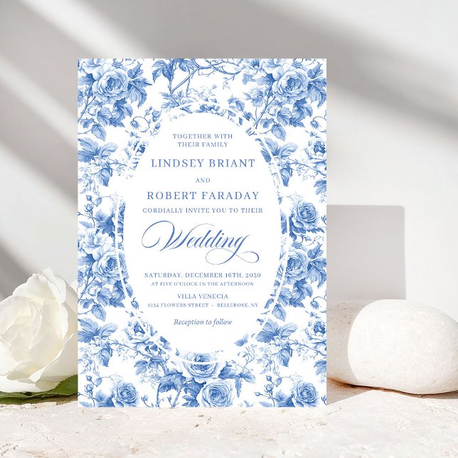Timeless Royal Blue Toile de Jouy Wedding Invite Einladung (Timeless Royal Blue Toile de Jouy Wedding Invitation)