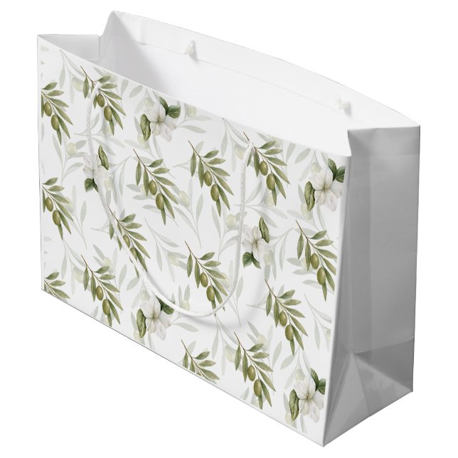 Timeless Sage Olive Wataercolor Chic  Große Geschenktüte (Rückseite Schrägansicht)