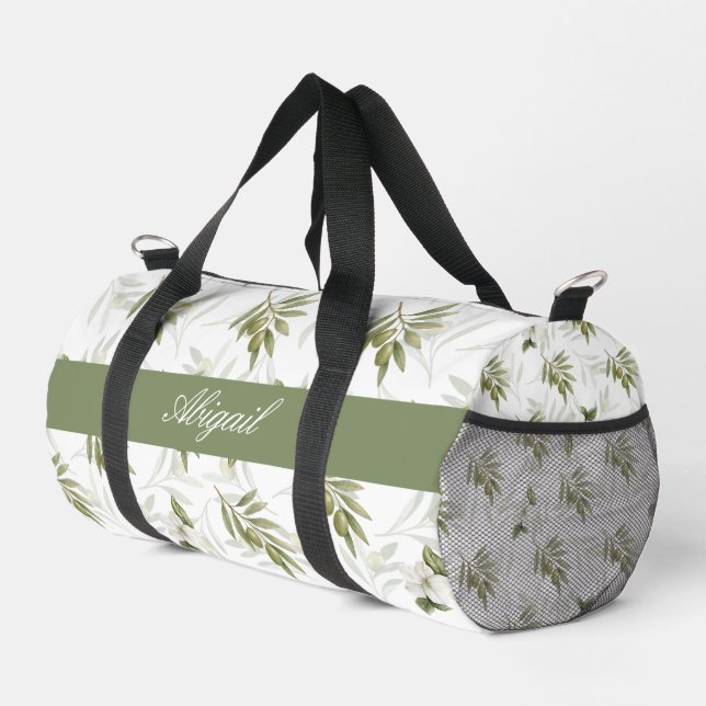 Timeless Sage Olive Watercolor Chic Name Duffle Bag (Rechte Ecke)