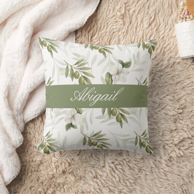 Timeless Sage Olive Watercolor Name  Kissen (Decke)