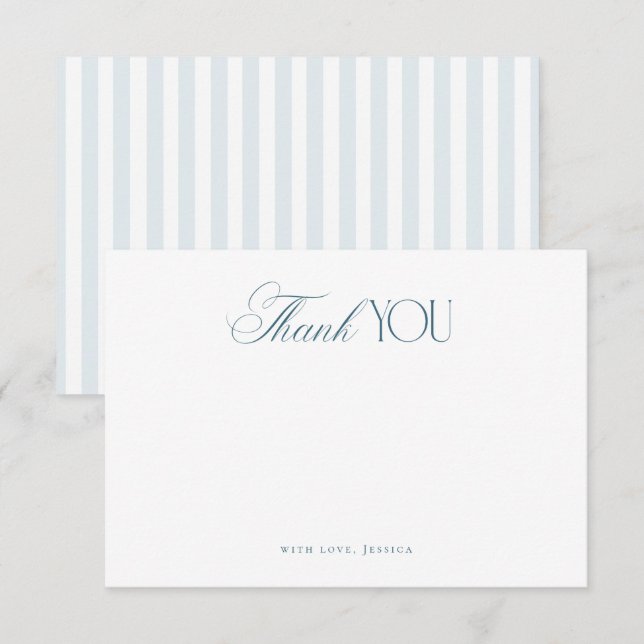 Timeless Script Coastal Blue Stripes Bridal Shower Dankeskarte (Vorne/Hinten)