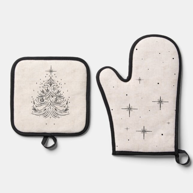 Timeless Tree Christmas Oven Mitt Set | Leinenopti (Vorderseite)