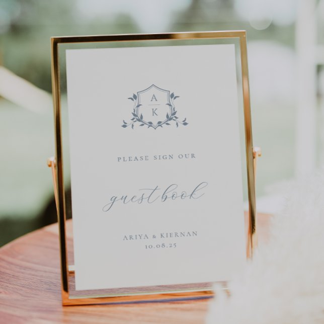 Timeless Vines Dusty Blue Crest Guest Book Sign Poster (Von Creator hochgeladen)