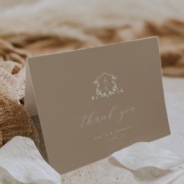 Timeless Vines Monogram Crest Wedding Photo Dankeskarte
