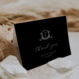 Timeless Vines Monogram Crest Wedding Photo Dankeskarte