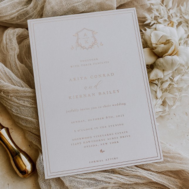 Timeless Vines Monogram Wedding Crest Folieneinladung (Von Creator hochgeladen)