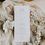Timeless Vines Wedding Crest Menu and Thank You Menükarte<br><div class="desc">Elegant botanical adorned vintage monogram wedding crest in beige,  menu and thank you card. Features,  modern beige typography with menu on front and thank you message on back.</div>