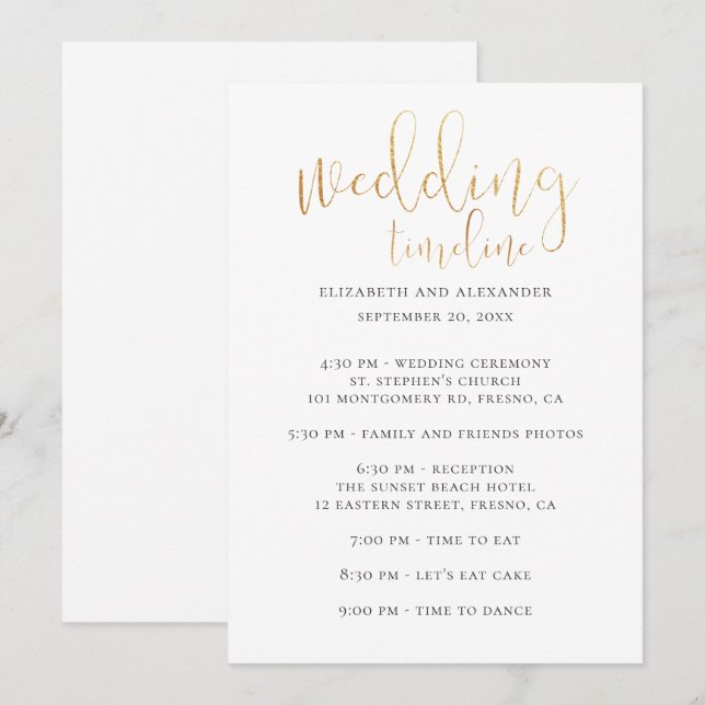 Timeline-Skript für Hochzeiten. Einfache Kalligrap Einladung (Vorne/Hinten)
