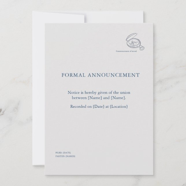 Timepiece- Minimalist Union Announcement  Einladung (Vorderseite)