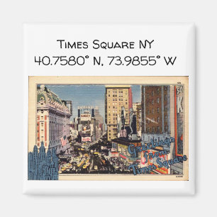 Times Square NY Map koordiniert Vintagen Stil Magnet