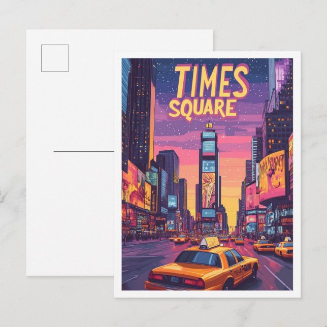 Times Square NYC Art Vintag Illustration Travel Postkarte (Vorne/Hinten)