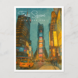Times Square NYC Night Lights Wasserfarbe Feiertagspostkarte