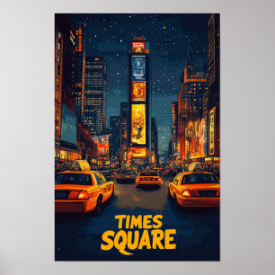 Times Square USA Art Vintag Illustration Travel Poster