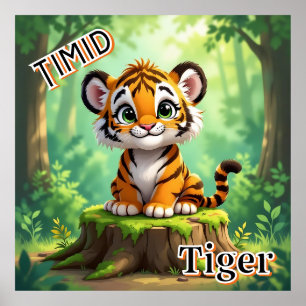 Timid Tiger Niedlicher Cartoon Kids Kinderzimmer Poster