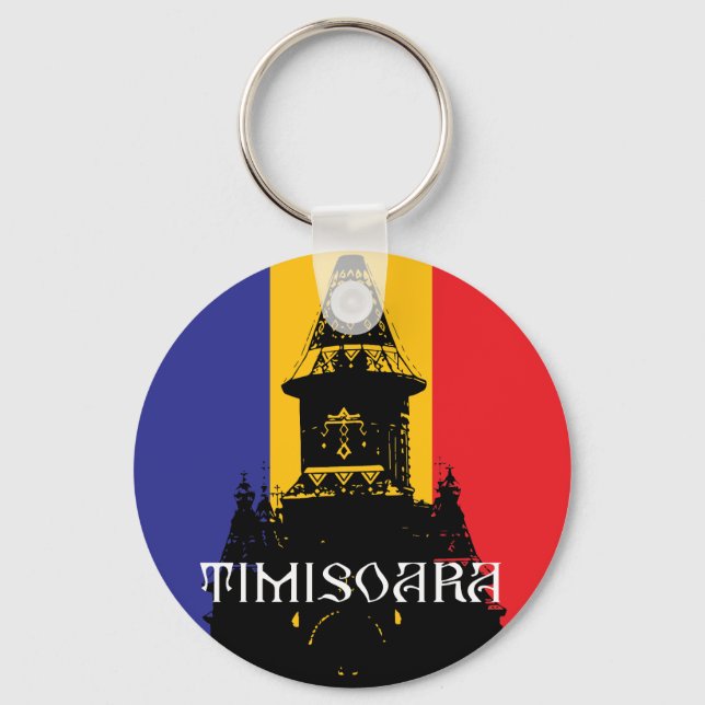 Timisoara Cathedral - Tricolor-Flagge Schlüsselanhänger (Vorderseite)