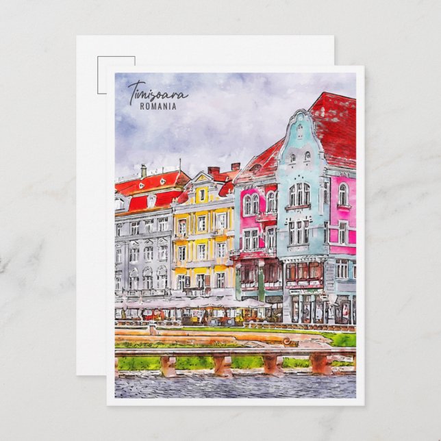 Timisoara Rumänien Jahrgang Reise Aquarell Postkarte (Vorne/Hinten)