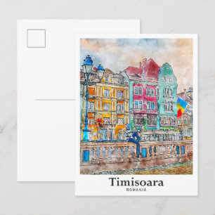 Timișoara Rumänien Reise Wasserfarbe Handgezeichne Postkarte