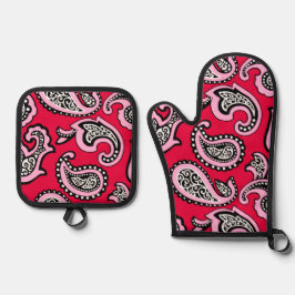 Timless Paisley on Red Ofenhandschuh & Topflappen-Set