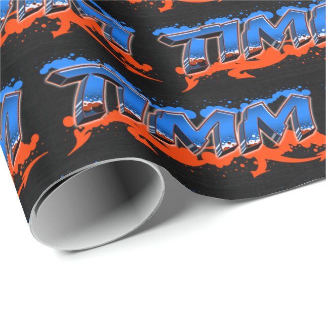 Timm Vorname Name Graffiti blue orange Geschenkpapier (Rolleneckpunkt)