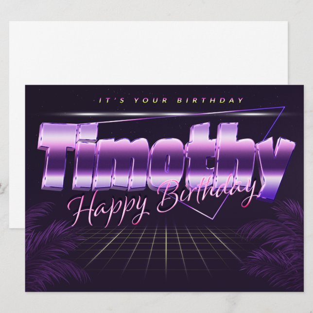 Timothy Name Vorname lila retro Karte Geburtstag (Vorne/Hinten)