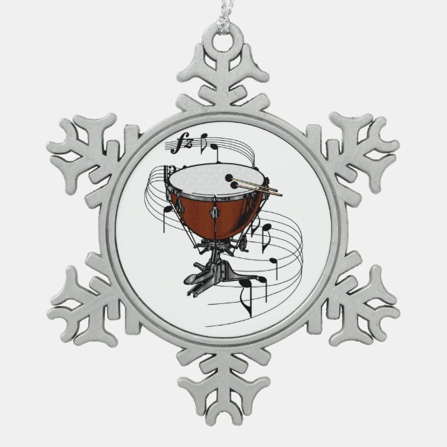 Timpani (Kessel-Trommel) Schneeflocken Zinn-Ornament (Vorderseite)