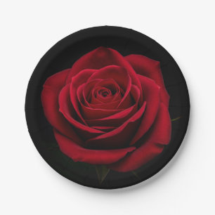 TimPic Black Plate mit Rote Rose DesigPaper Plate Pappteller