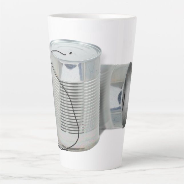 Tin Can Phone (Kannst du mich JETZT hören?) Milchtasse (Vorderseite)