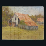Tin Roof Barn Puzzle<br><div class="desc">Tin Roof von Marilyn Wendling. Stall mit rotem orangefarbenem Blechdach auf dem Land.</div>