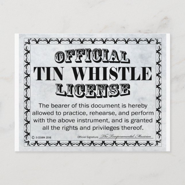 Tin Whistle License Postkarte (Vorderseite)