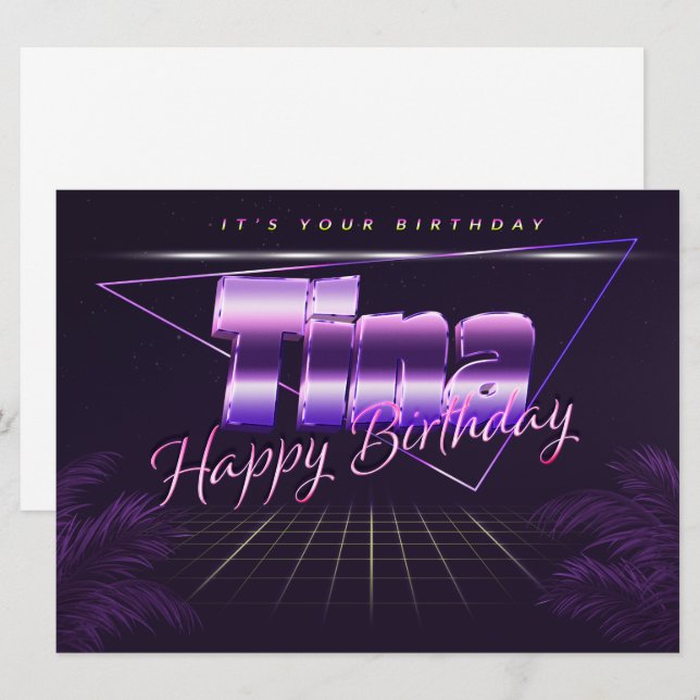 Tina Name Vorname lila retro Karte Geburtstag (Vorne/Hinten)