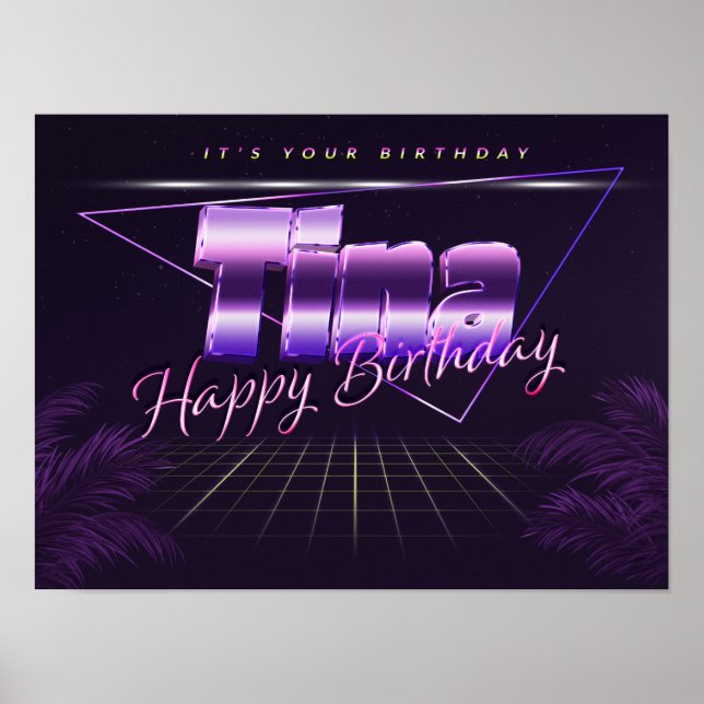 Tina Name Vorname lila retro Poster Geburtstag (Vorne)