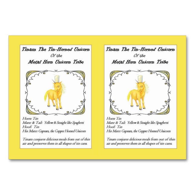 Tinam, die Zinn-Horned Unicorn Trading Card- Tischnummer (Vorderseite)