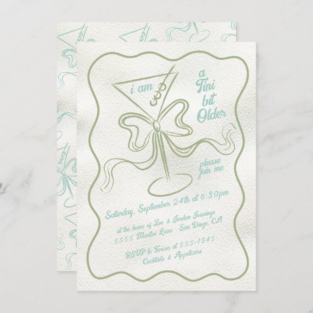 Tini Bit älter Martini Bow Funky Geburtstag Einladung (Vorne/Hinten)