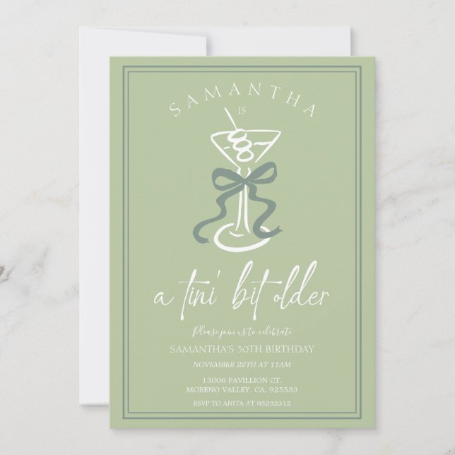 Tini Bit Ältere handgezogene Olive Cocktail Geburt Einladung (Vorderseite)