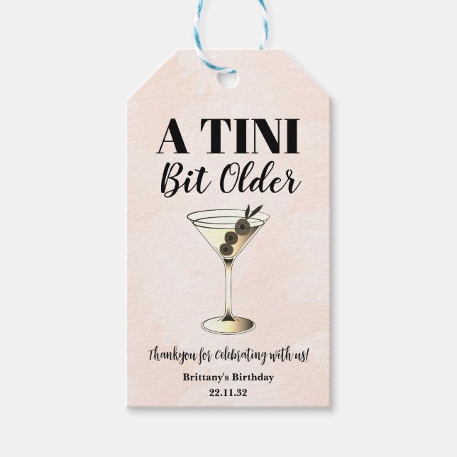 Tini Bit Ältere Minimal Martini Cocktail Geburtsta Geschenkanhänger (Vorderseite)