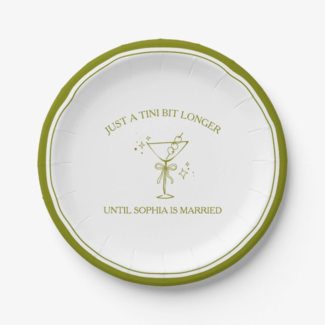 "Tini Bit Longer" Dirty Martini Olive Junggesellin Pappteller (Vorderseite)