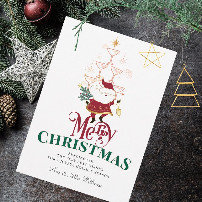 Tini Bit Merry Martini Büro Weihnachten Weihnachte (Tini Bit Merry Martini Office Christmas Santa Festive Champagne Tower No Photo Holiday Card)