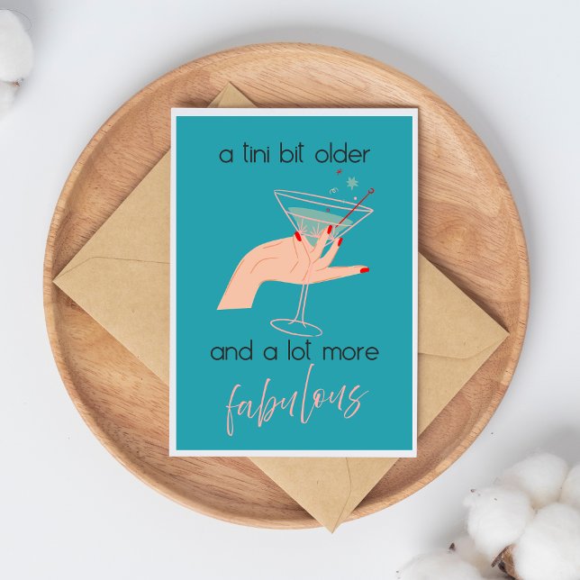 Tini Bit Older Blue Feminine Retro Martini Card Karte (Von Creator hochgeladen)