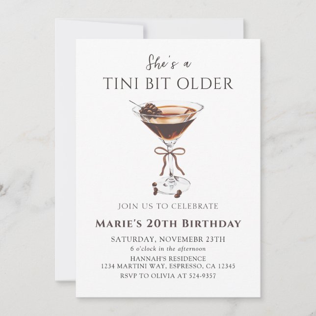 Tini Bit Older Chic Espresso Martini Geburtstag Einladung (Vorderseite)