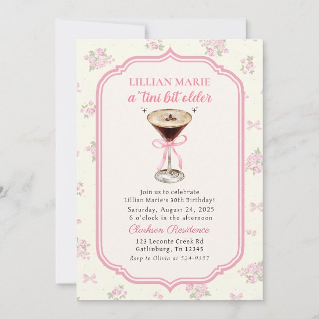 Tini Bit Older Espresso Martini Coquette Geburtsta Einladung (Vorderseite)