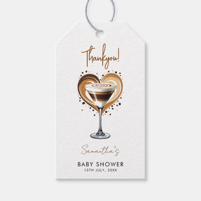 Tini One Espresso Martini Babydusche Geschenkanhänger (Vorderseite)