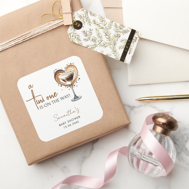 Tini One Espresso Martini Babydusche Quadratischer Aufkleber (Schenken)