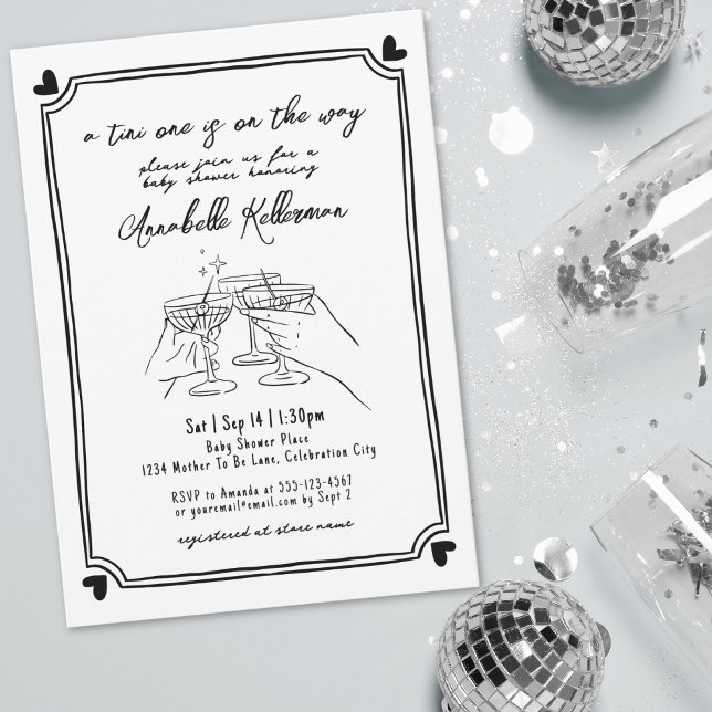 Tini One Hand Drawn Baby Dusche Einladung (Tini One Hand Drawn Baby Shower Invitation )