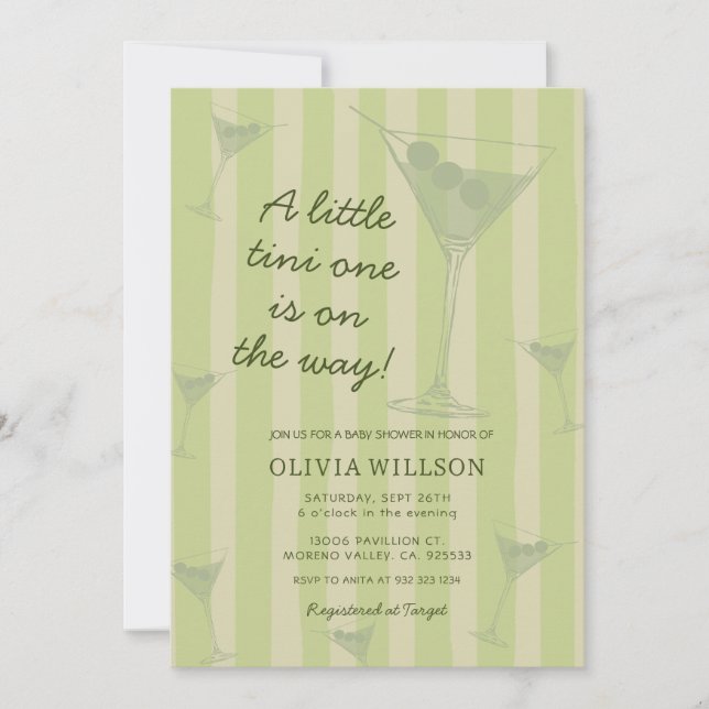  Tini One Is On The Way Martini Baby Shower  Einladung (Vorderseite)