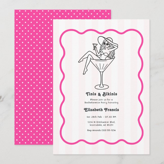 Tinis & Bikinis Martini Junggesellinnenabschied Einladung (Vorne/Hinten)
