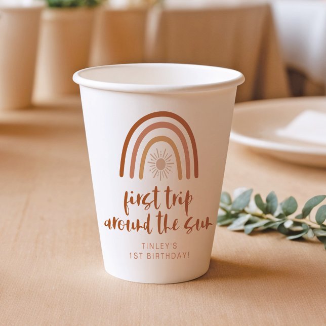 TINLEY Boho Terracotta Rainbow Sun Erster Geburtst Pappbecher (Von Creator hochgeladen)