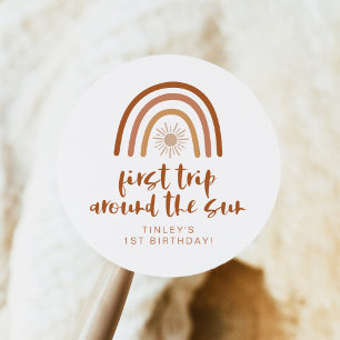 TINLEY Boho Terracotta Rainbow Sun Erster Geburtst Runder Aufkleber