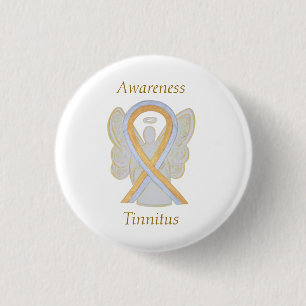 Tinnitus Gold/Silver Awareness Ribbon Angel Button