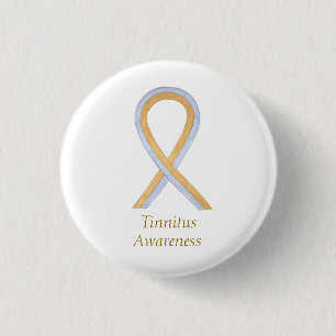 Tinnitus Gold/Silver Awareness Ribbon Custom Butto Button